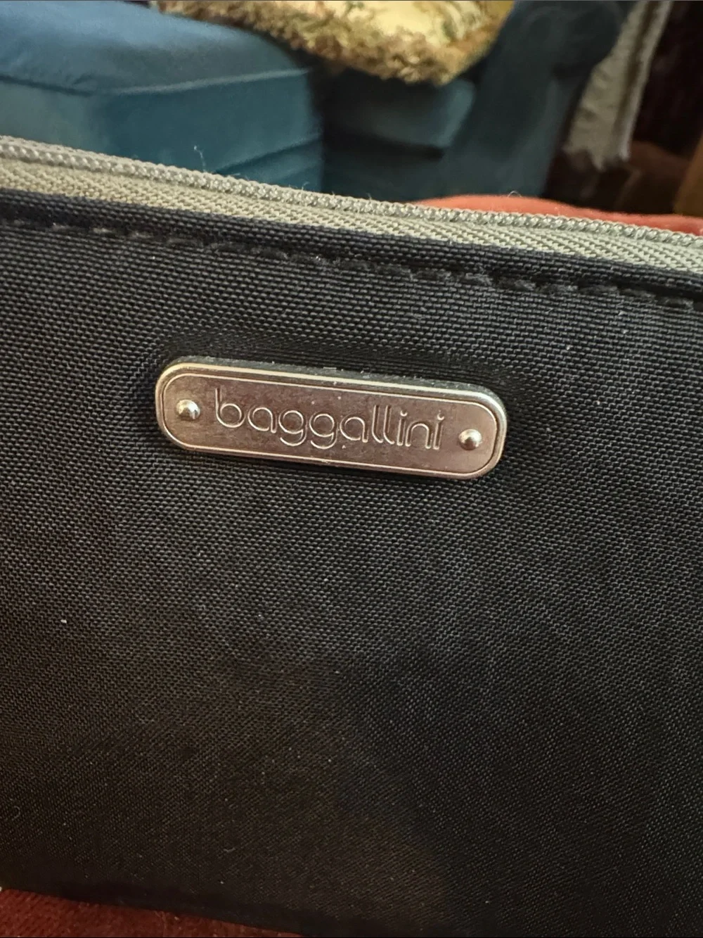 Baggallini Black Nylon Wristlet with Gold Plaque